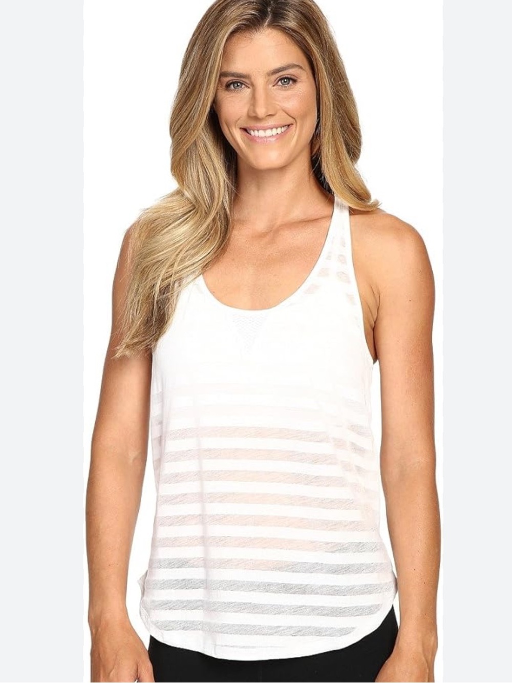 Alo Women's White Sheer Striped Racerback Tank Top Size Small